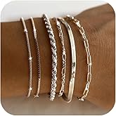NECOCY Dainty Silver Plated Bracelets for Women Trendy, Silver Jewelry Set for Women Bracelets for Women Paperclip Box Herringbone Figaro Rope Chain Bracelet Fashion Pack Gifts for Women