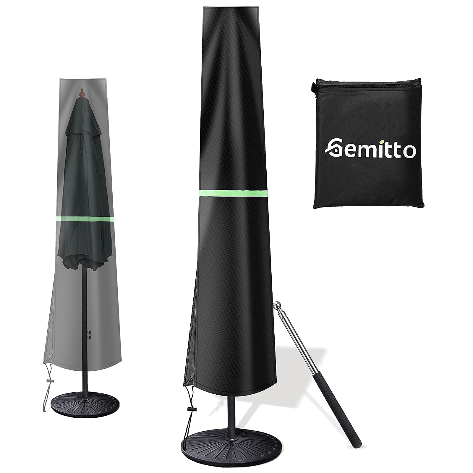 GEMITTO Cantilever Parasol Cover, 190cm Waterproof Heavy Duty 420D Oxford Fabric, UV Resistant Windproof Garden Umbrella Cover with Zipper, Strap, Pole – Fits 2-3m Cantilever/Straight Parasols