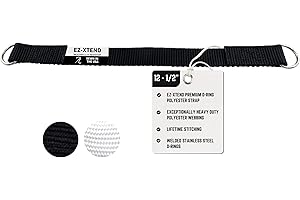 EZ-Xtend Premium D-Ring Polyester Strap for Rail Attachment of Standard Bimini Strap to Handrail – Extremely UV Resistant (Package of 1, Black, 12-1/2")