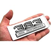 1pc 383 6.2L High Performance Engine Emblems Badge 3D Decals Stickers Cars Trucks (Chrome Black)