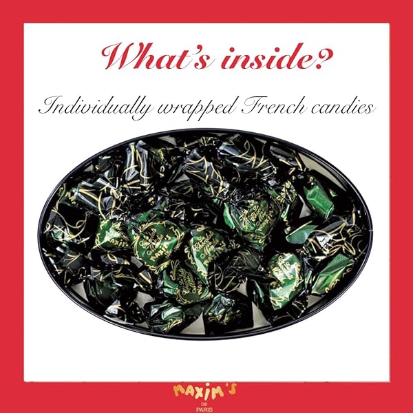 MAXIM’S DE PARIS – CHOCOLATE COVERED MINT CANDIES IN A LUXURIOUS OVAL TIN BOX BLACK AND GOLD, BELLE EPOQUE DESIGN, 175 G