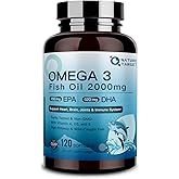 NATURE TARGET Omega 3 Fish Oil 2000mg Softgels with Vitamin D3 & E & A - EPA & DHA- Max-Absorption, Supports Heart, Brain & Immune Health, Non-GMO, 120 Softgels