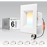 ASD White 4 Inch Retrofit LED Square Recessed Lighting - 9W 709LM 2700/3000/3500/4000/5000K Selectable Dimmable LED Downlight, Wet Rated CRI90 Baffle Trim Square Can Lights, UL 6 Pack