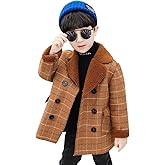 amropi Boy's Pea Coat Faux Wool Double Breasted Trench Jacket Warm Plaid Peacoat for 2-10 Years