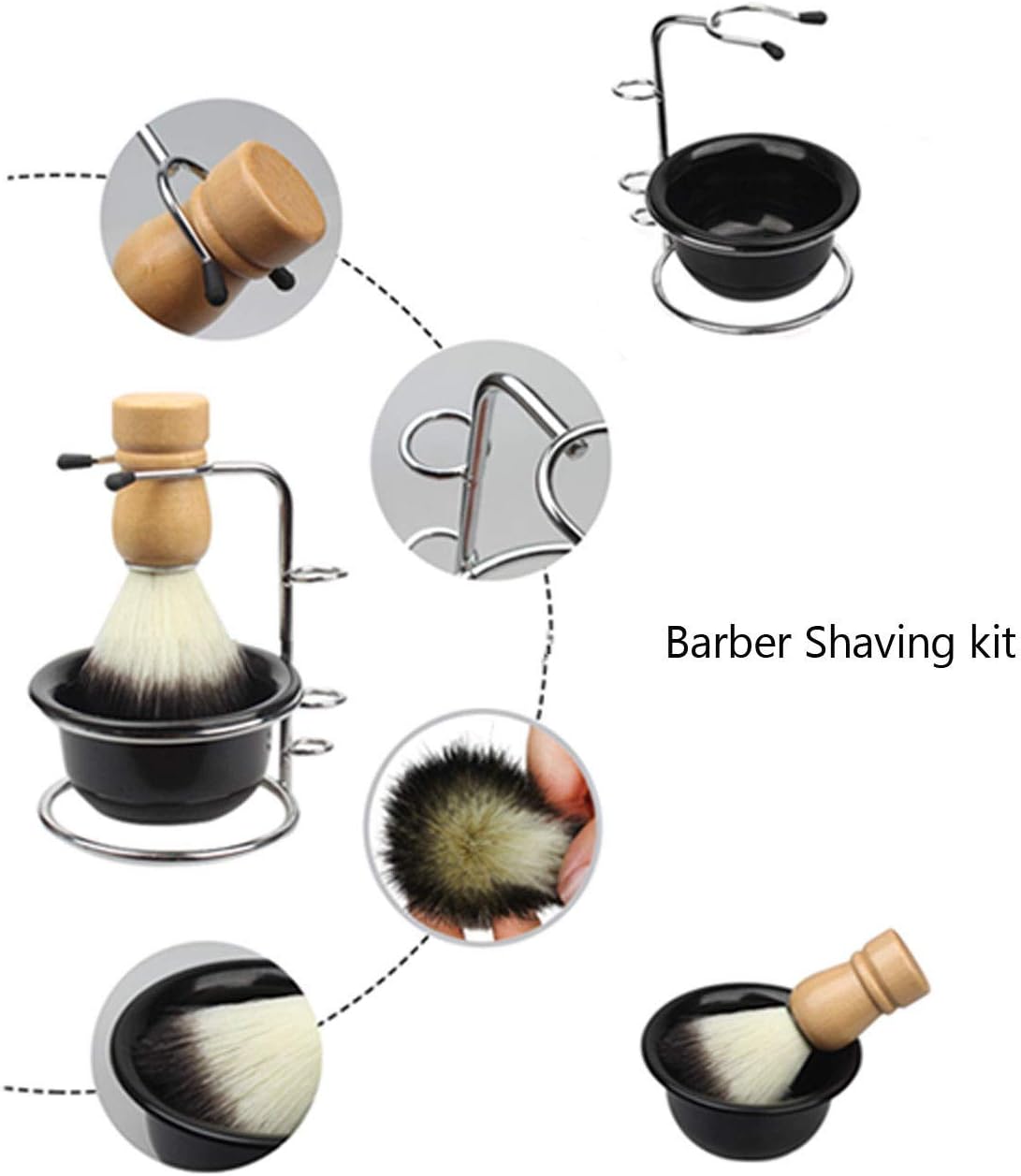 3 in 1 Badger Shaving Brush Set including Plastic Shaving Soap Bowl & Stainless Steel Shaving Stand Shaving Cleaning Tool Kit for Men Salon Home Travel Use - Image 4