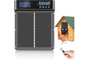MULVINNIE Automatic Chicken Coop Door Solar Powered, Chicken Coop Door with Timer & Light Sensor, Remote Control, Full Aluminum Auto Chicken Coop Door Opener with LED Screen, Anti-Pinch Waterproof Coop Door