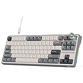 RK ROYAL KLUDGE R87 Pro Wired Mechanical Keyboard with Hot Swappable Knob 75% RGB Backlit Gaming Keyboard 88 Keys TKL Gasket Mounted with QMK/VIA and Linear Creamy Switch