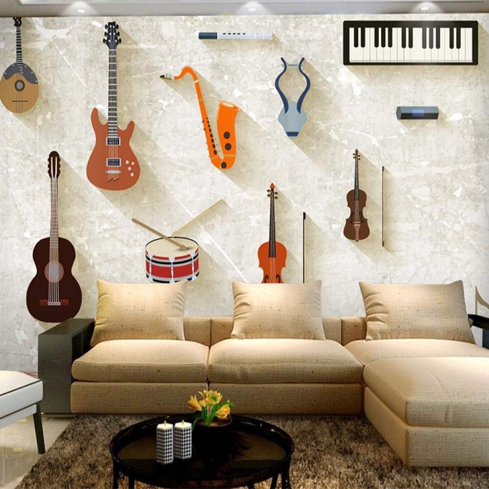 QBTE Instrumento Musical Piano y Guitarra 5D Papel Tapiz Mural 3D Foto