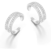 Birthday Gifts 925 Sterling Silver Ear Cuff Non Pierced Cuffs Hoop Huggie Earrings for Women Girls- Set of 2