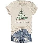 Beopjesk Women's Buffalo Plaid Tees Casual Short Sleeve Merry Letter Printed Graphic Blouse Tops