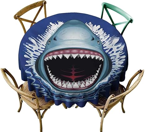 Amazon Zmstroy 洗濯可能 テーブルクロス シャーク A ラージ リーフ シャーク スイミング 未来的 コンピューター アート スタイル 水中 デザイン ソフト スムーズ 表面 ブルー グレー ホワイト D55 テーブルクロス オンライン通販