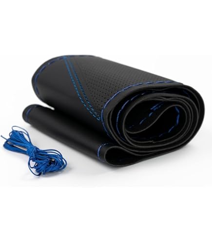 Steering Wheel Covers 15 Inch Leather Steering Wheel Cover - Universal DIY Sew-On Wrap In Black & Blue Sew On Steering Wheel Cover - Foto 6