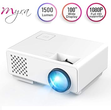 Myra Q1 Mini LED Video Projector, 1500 Lumens Multimedia Home Theater Video Projector Supporting 1080P, HDMI, USB, VGA, AV for Home Cinema