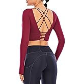 ECUPPER Women Long Sleeve Workout Tops Backless Yoga Gym Shirts Athletic Crop Top with Built in Bra for Fitness Sports
