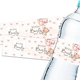 32PCS We Can Bearly Wait Water Bottle Labels, Bear Baby Shower Water Bottle Stickers, Pink Welcome Baby Bottle Wrappers for Bear First Birthday/Gender Reveal Party Supplies