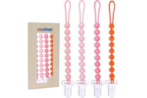 AMAZINGM 4 Pcs Pink Baby Silicone Teething Pacifier Clip,One-Piece Design,Round Shape,Textured Surface,BPA Free.