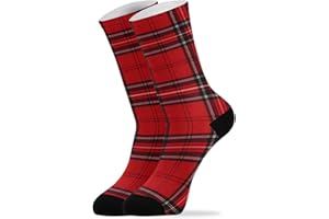 JUNZAN Mens Crew Socks Red Tartan Plaid Crew Socks for Men Women Hiking Sports Running
