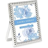 Laura Ashley 2x3 Silver Rope Metal Picture Frame (Vertical) Pull-Out Easel | Metal Picture Frame Made for Tabletop, Counterspace, Shelf and Desk