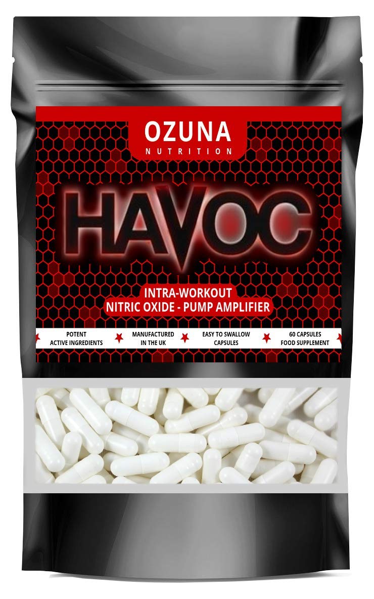 Havoc Nitric Oxide Supplement with L Arginine & Citrulline Malate for Muscle Growth, Pumps, Vascularity, & Energy - Extra Strength Pre/Intra Workout N.O. Booster & Muscle Builder - 60 Capsules