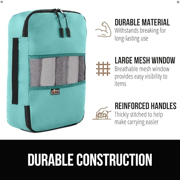 GORILLA GRIP 8 SET PACKING CUBES, TRAVEL ESSENTIALS FOR SUITCASE, MESH ORGANIZER BAGS FOR CLOTHES TOILETRIES SHOES LAUNDRY, LUGGAGE AND CARRY ON AIRPLANE ACCESSORIES, TRAVELING MUST HAVES TURQUOISE