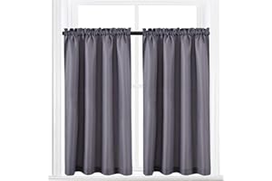 Valea Home Waffle Weave Textured Half Window Tier Curtains for Kitchen Water Repellent Window Covering Bathroom Short Curtains, 72" x 45", Grey, Set of 2