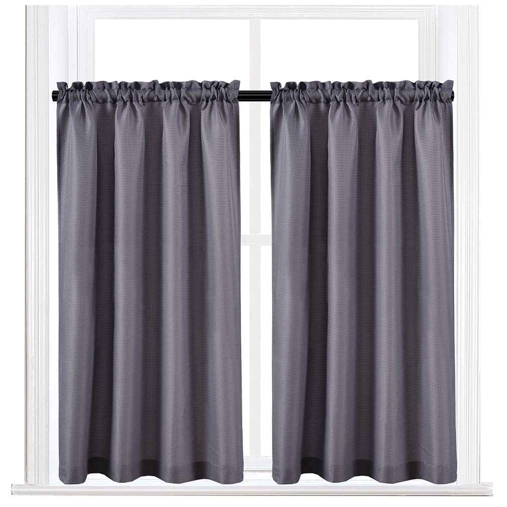 Valea Home Waffle Weave Textured Half Window Tier Curtains for Kitchen Water Repellent Window Covering Bathroom Short Curtains, 72" x 45", Grey, Set of 2