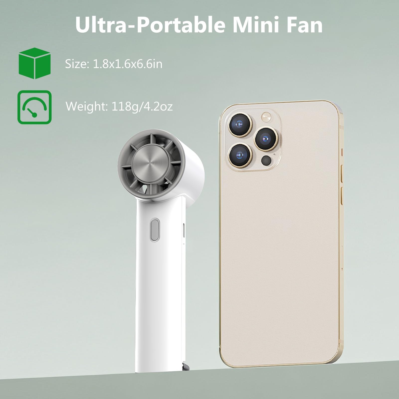 Minthouz Handventilator, ultraleiser tragbarer Tischventilator mit 5 Geschwindigkeiten, 2000mAh Akku & USB-C, 16°C Sofortkühlung, klappbare Halterung, ideal für Reisen, Zuhause & Büro 8