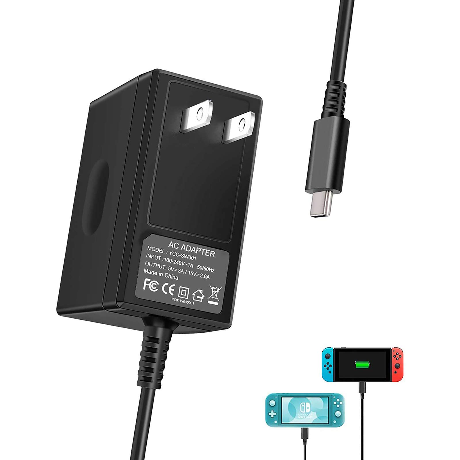 45W Switch Charger for Nintendo Switch/OLED/Lite, 2Hours Fast Charging with 5ft Charging Cord, 15V 2.6A S-Witch Dock, AC Adapter Support Tv Mode(This is Not an OEM Charger)