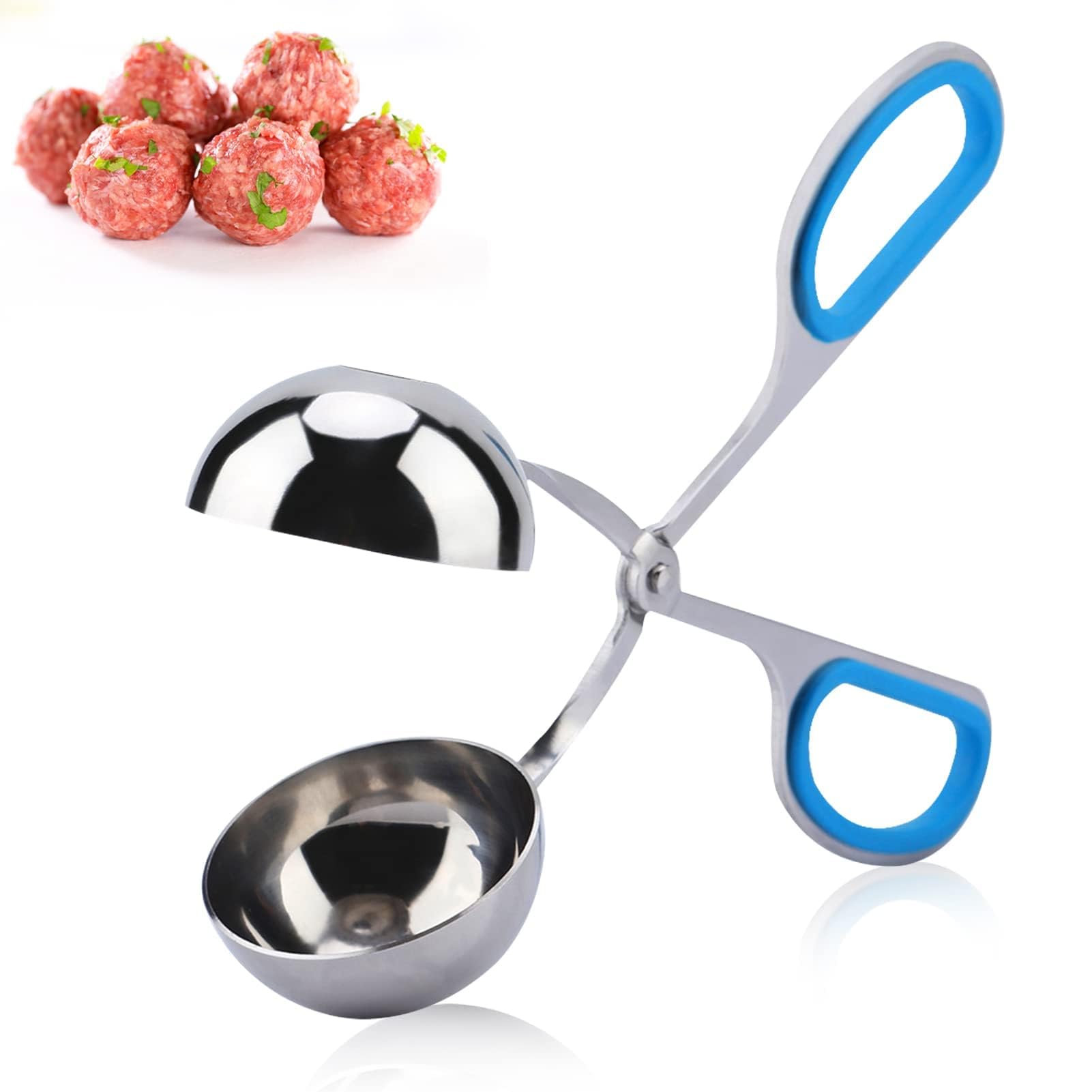 None-Stick Meat Baller, Stainless Steel Meatball Maker Cookie Dough Scoop Ice Tongs for Cake Pop, Ice Cream Scoop, Fruit, Cookie Dough, Melon