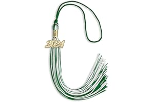 Endea Graduation Mixed Double Color Tassel with Gold Date Drop (Green/White, 2024)