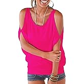 LEIYEE Womens Summer Cold Shoulder Tops Short Sleeve T Shirts Pullover Sexy Casual Dolman Blouses