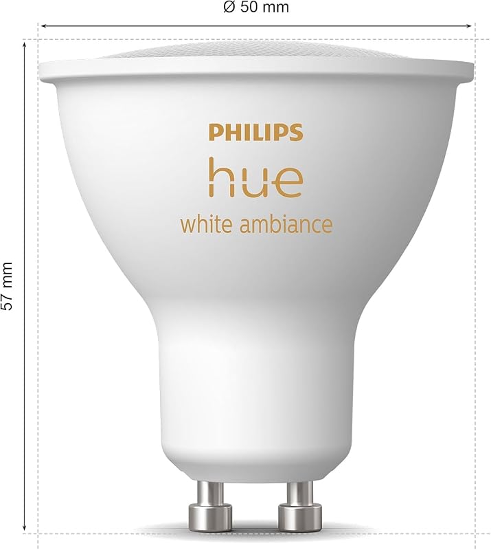 Philips Hue - Lâmpada LED inteligente, GU10, Luz branca quente a fria, 4,2 W 400 lúmenes, compatível com Alexa e Google Home - Pack de 3 lâmpadas LED inteligentes