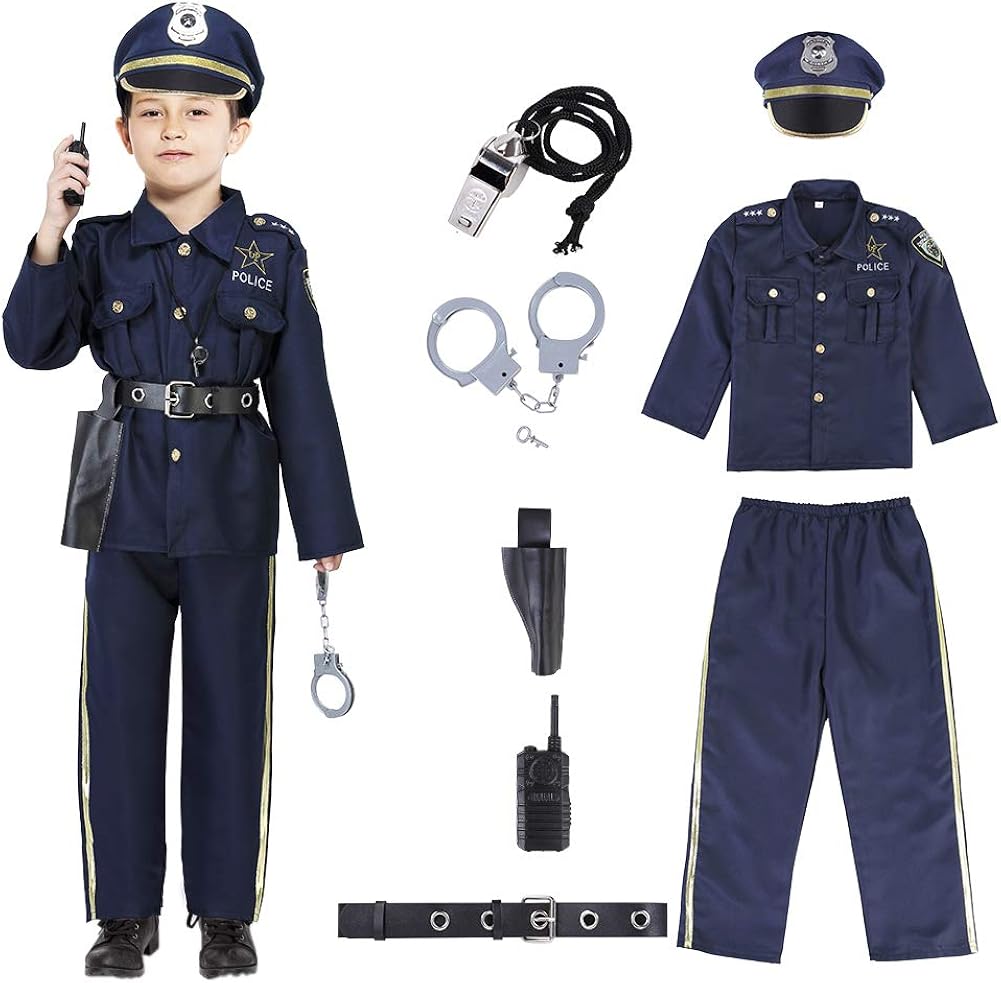 Twister.CK Police Costume for kids Halloween Police Officer Costume 9 Pcs