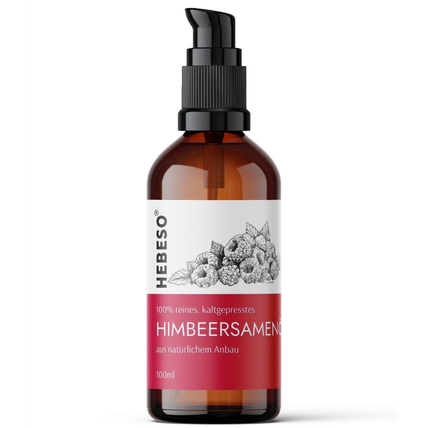 HEBESO - Raspberry seed oil 100% - Cold-Pressed 100ml - Anti-aging, nourishing, rich in vitamins A/E, EFAs - Treats wrinkles, fine lines, dry skin - Face care