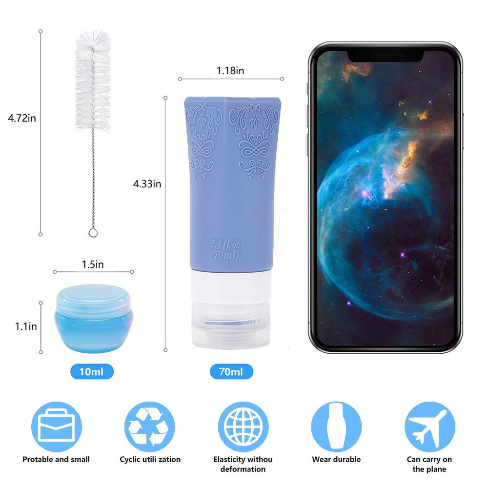 7 Pack Portable Travel Bottles Set,Refillable Cosmetic Containers Travel Containers,Leakproof Silicone Refillable,Squeezable Travel Containers for Cosmetic Shampoo Lotion Soap (2.4oz)