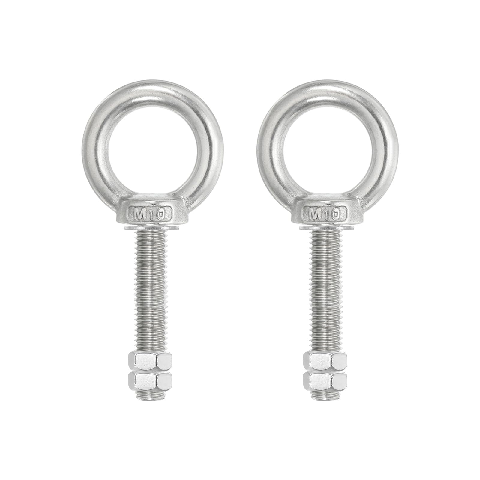 PATIKIL Lifting Shoulder Eye Bolts, 2 Pack M10x60 Screw Bolt 304 Stainless Steel Eye Bolts Threaded Screw Eyebolt Shoulder Ring with Double Nuts Fixed for Lifting Hanging