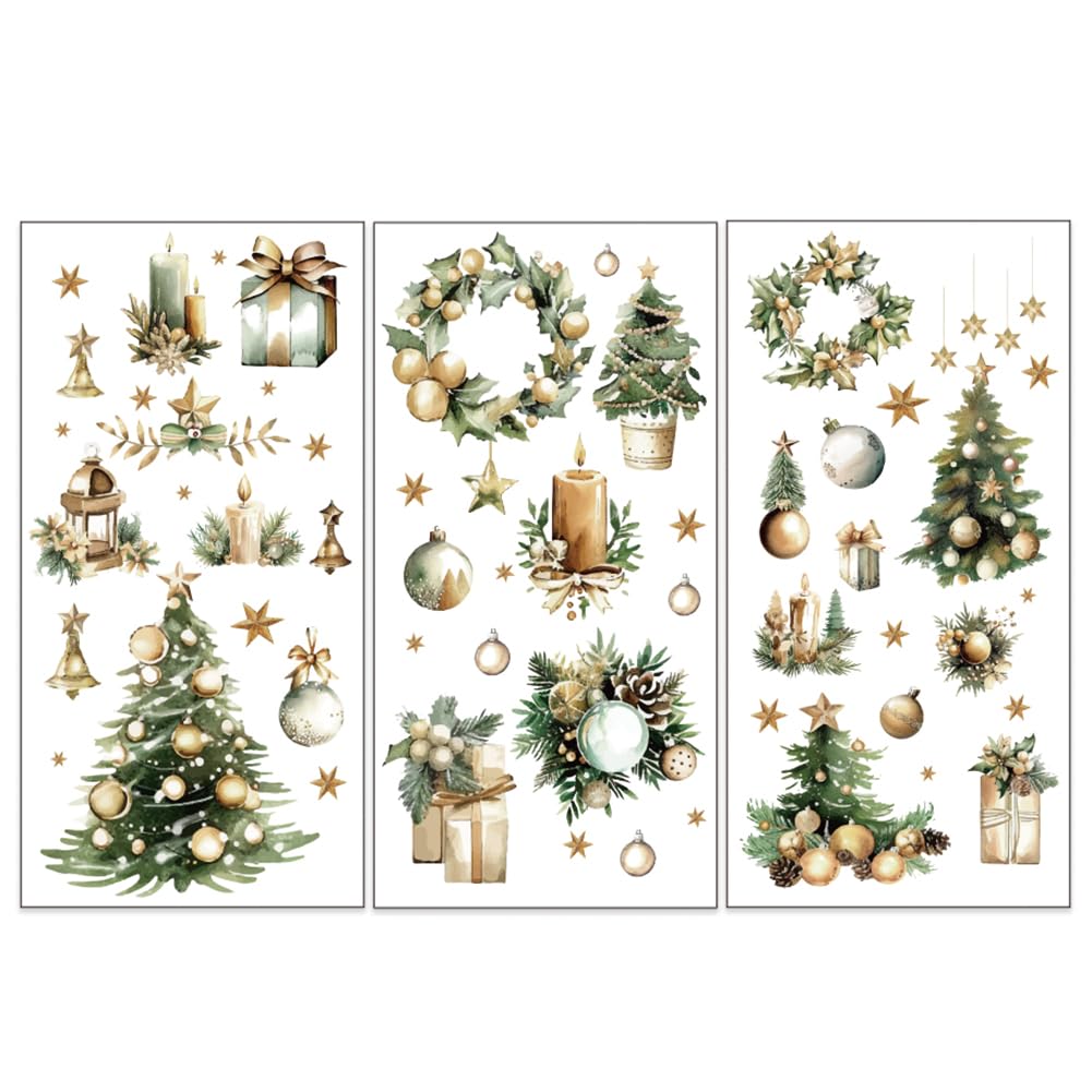 OLYCRAFT 3pcs/Set Christmas Rub on Transfers for Furniture and Crafts 15x30cm Christmas Tree Decor Transfer Stickers Wreath Bell Rub on Decals for Wood Furniture Scrapbooking Home Decorations