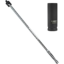 Technician using breaker bar to loosen Ford Fusion lug nuts