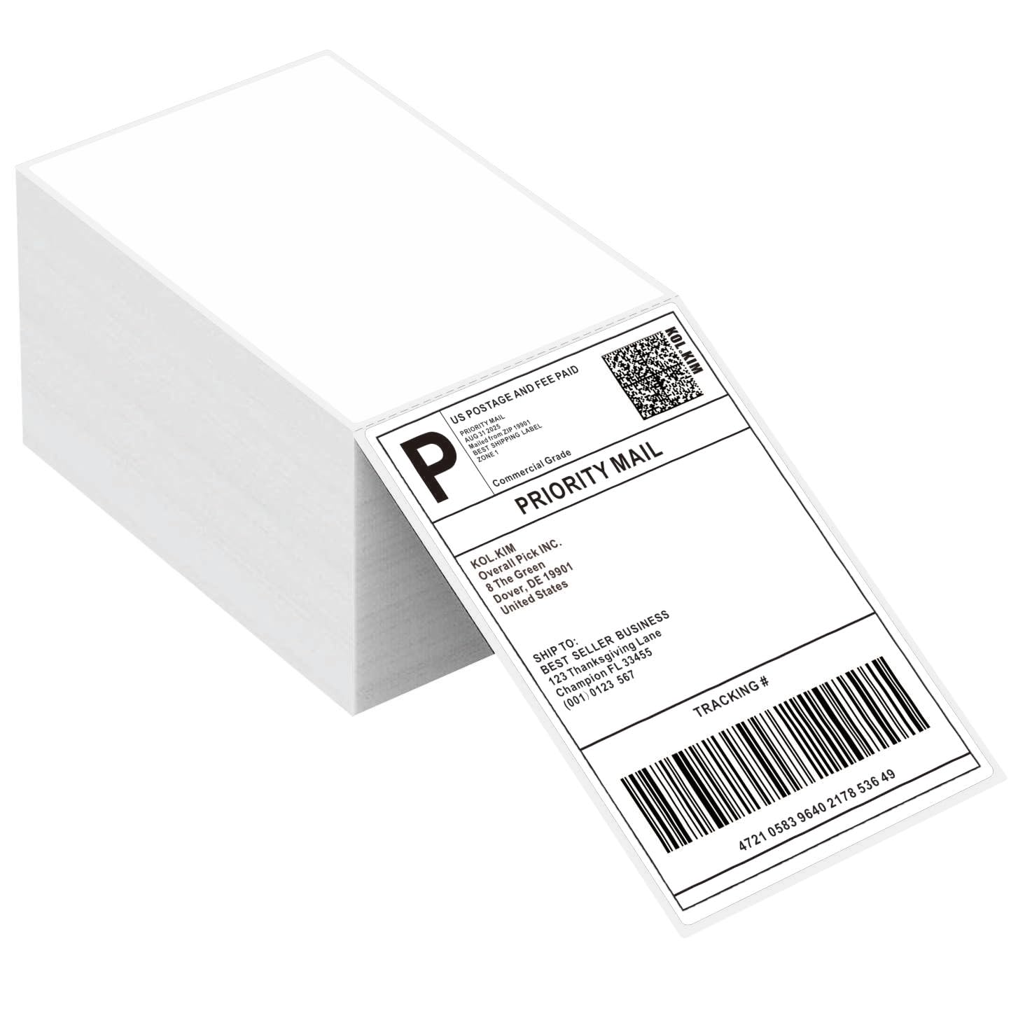 Photo 1 of (Pack of 500) 4x6 Direct Thermal Shipping Labels – Perforated Fanfold with Strong Adhesive, Compatible with for Nelko (PL70E)/for Rollo/for MUNBYN/for POLONO Label Printers, Commercial Grade