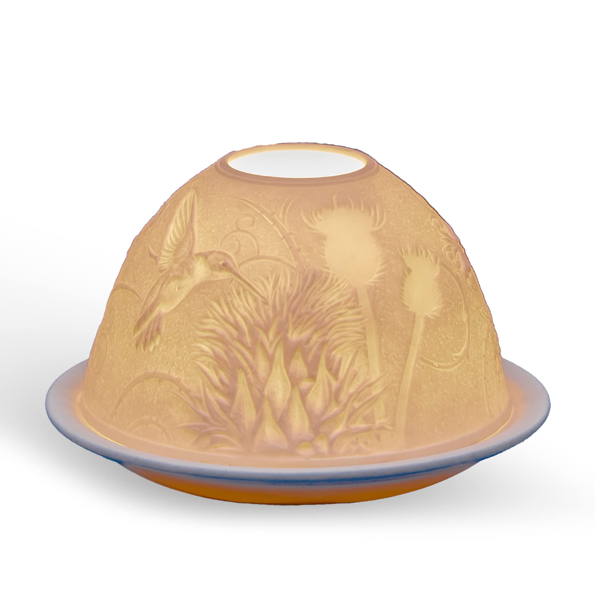 Light-Glow Tealight Candle Holder - Thistle and Humming Bird LD90036, White, Approx. H8 x Ø12cm or H3.2" x Ø4.7"