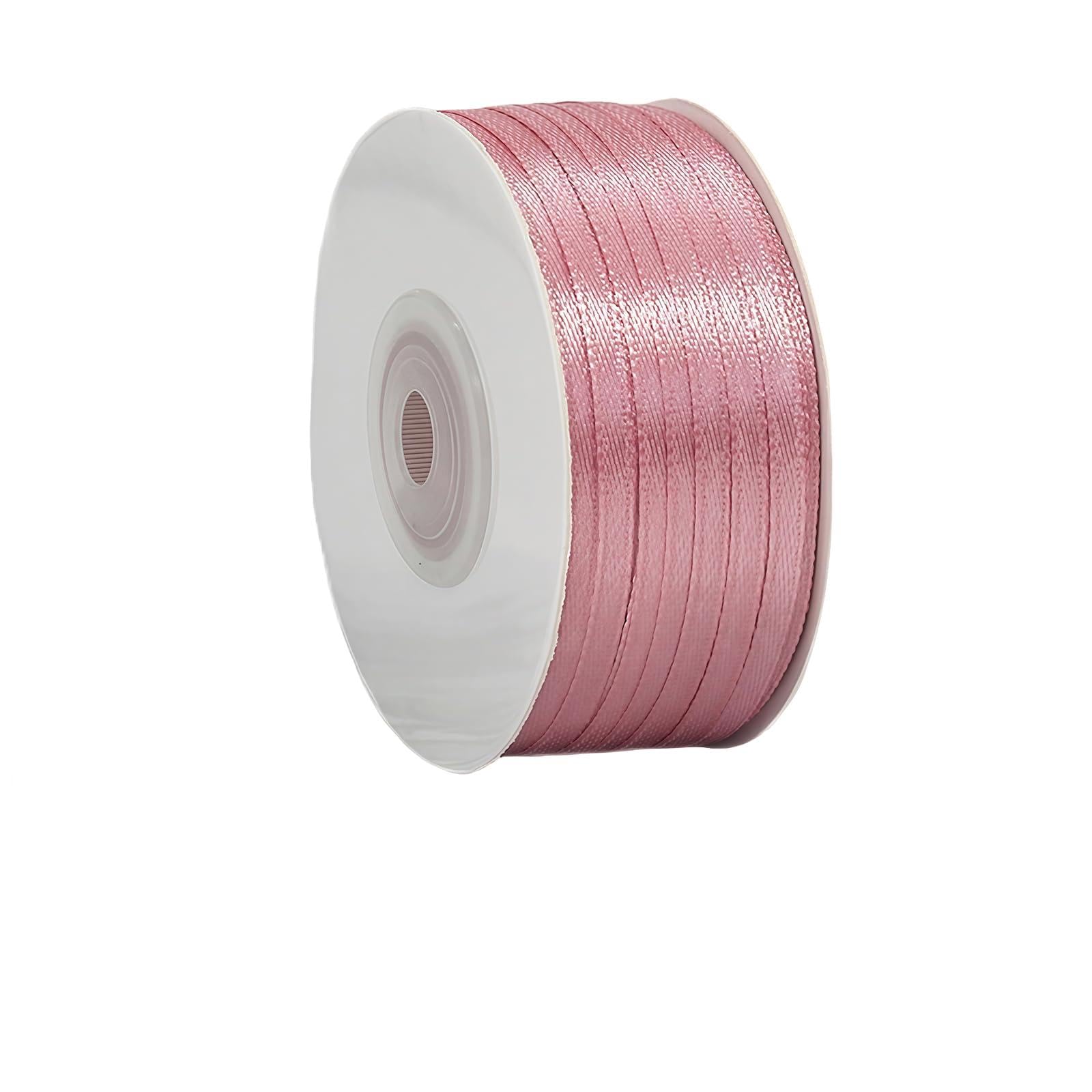 Bean Pink Ribbon 3mm for Gift Wrapping 91M,Hot Pink Satin Ribbon 3mm Thick for Crafting Cake,Hair Bow,Polyester Ribbon Christmas Decoration,Wedding Car Decor