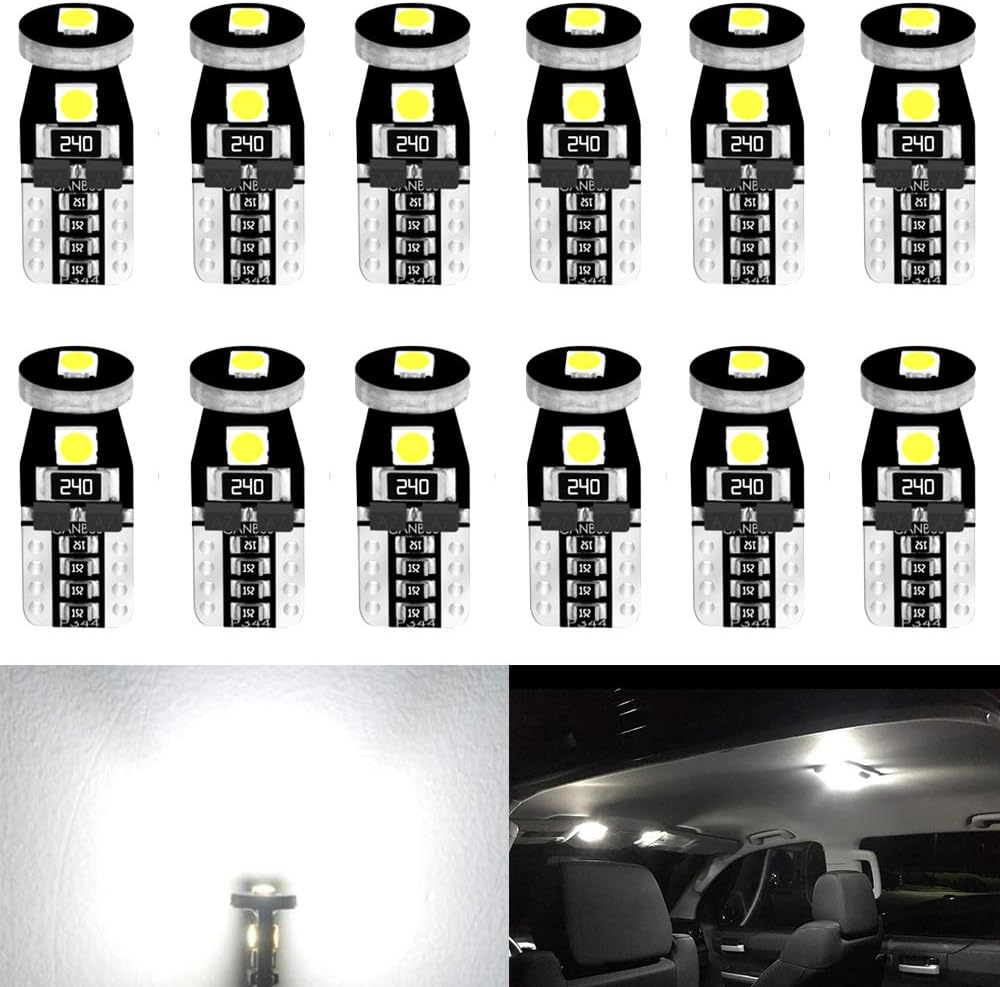 ALOPEE - Pack of 12 -194 168 2825 W5W T10 LED Light Bulb 12V White Extremely Bright 3030 3SMD LED Replacement Bulbs Canbus Error Free for Car Dome Map Door Courtesy License Plate Lights