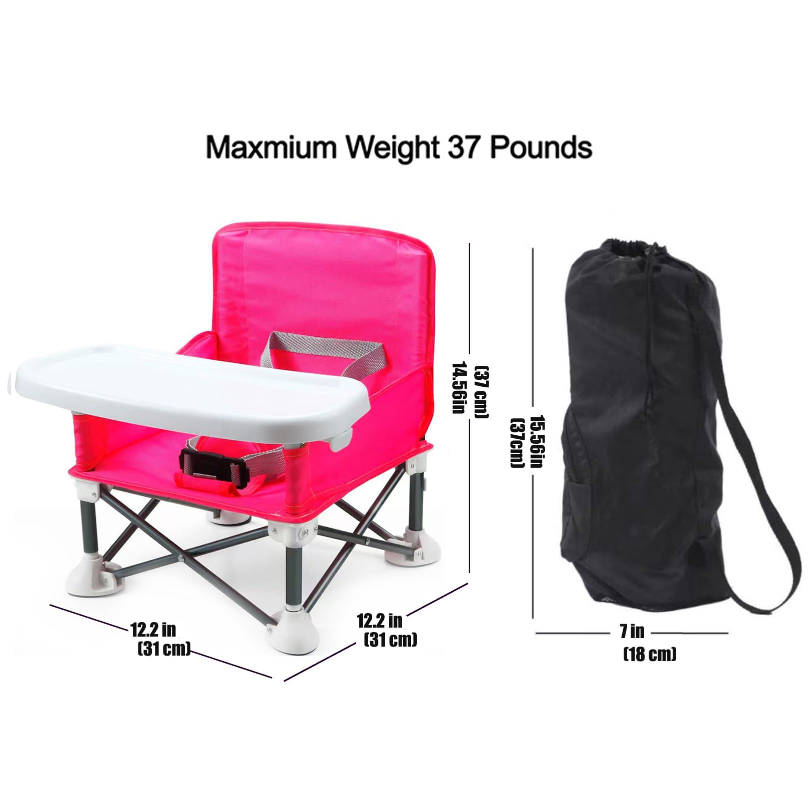 PandaEar Portable Travel Booster Seat with Tray| Folding Baby Seat Booster High Chair for Dining Table| Compact Camping Chair for Lawn, Beach Indoor/Outdoor Use| Toddlers, Kids (Pink)