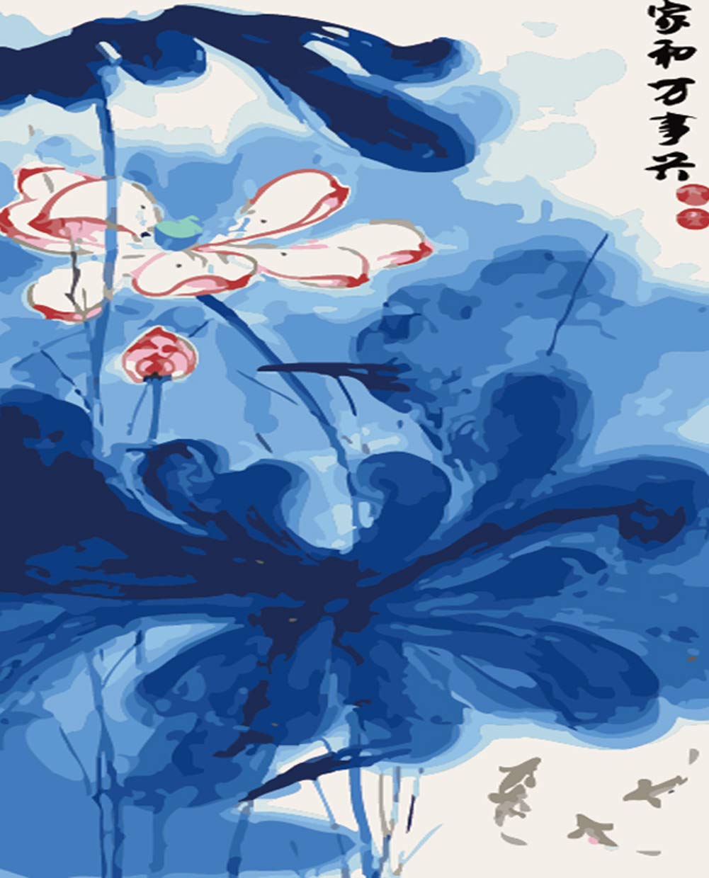 ABEUTY DIY Paint by Numbers for Adults Beginner - Blue Lotus Plant 16x20 inches Number Painting (Lotus, No Frame)