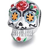 FAEFASH Halloween Ghost Charm Skull Bead 925 Sterling Silver for Pandora Style Bracelet,for Halloween (Colorful Skull Charm)