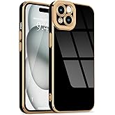 Lafunda Designed for iPhone 15 Plus Case Cute, Luxury Plating for Women Girls Gold Edge Soft TPU Bumper Cover with Camera Protection Shockproof Silicone Phone Case for iPhone 15 Plus, Black