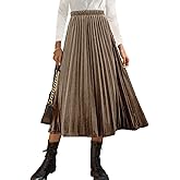 HERBATOMIA Women’s High Elastic Waist Skirt Pleated A Line Swings Midi Velvet Skirts for Women
