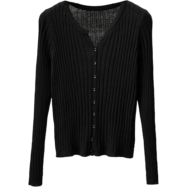 Women Wave V-Neck Cardigan Ladies Thin Slim Fitted Knit Classic