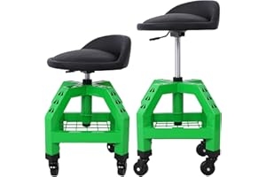 ANWICKJEFF Green Rolling Mechanic Creeper Seat - Adjustable Height, 360 Swivel, Heavy Duty with Wheels