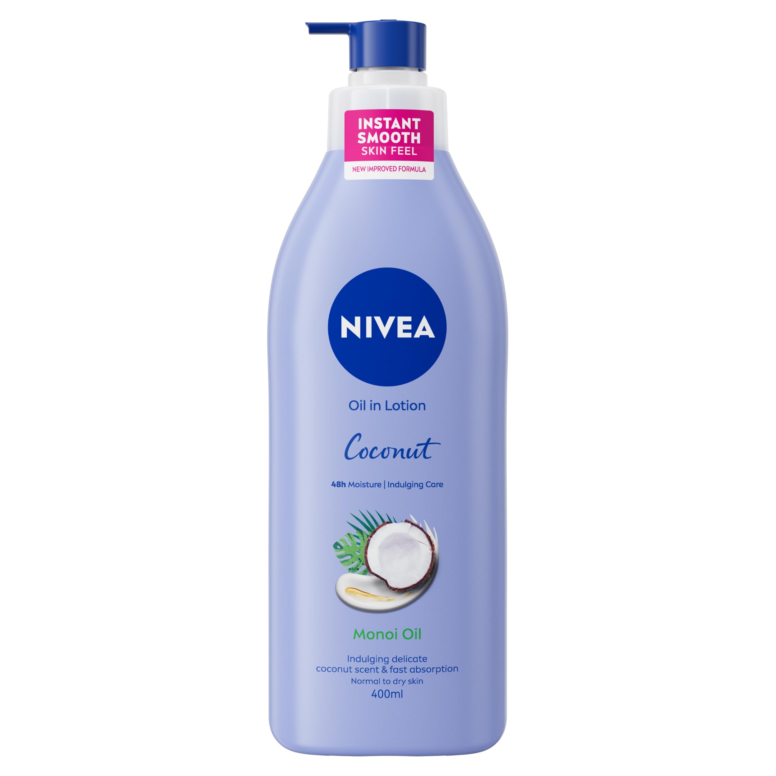 NIVEA Oil In Lotion Coconut & Monoi Oil (400ml), Replenishing Body Moisturiser with Tropical Coconut Scent & Powerful Monoi Infusion, 48H Moisturising Cream, NIVEA Body Lotion